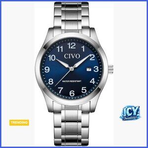 Analog Quartz Watch with Stainless Steel Strap, Luminous Hands, Date Window